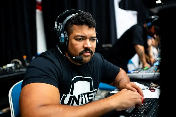 Roberto Rivera wearing a headset at the camera switching desk
